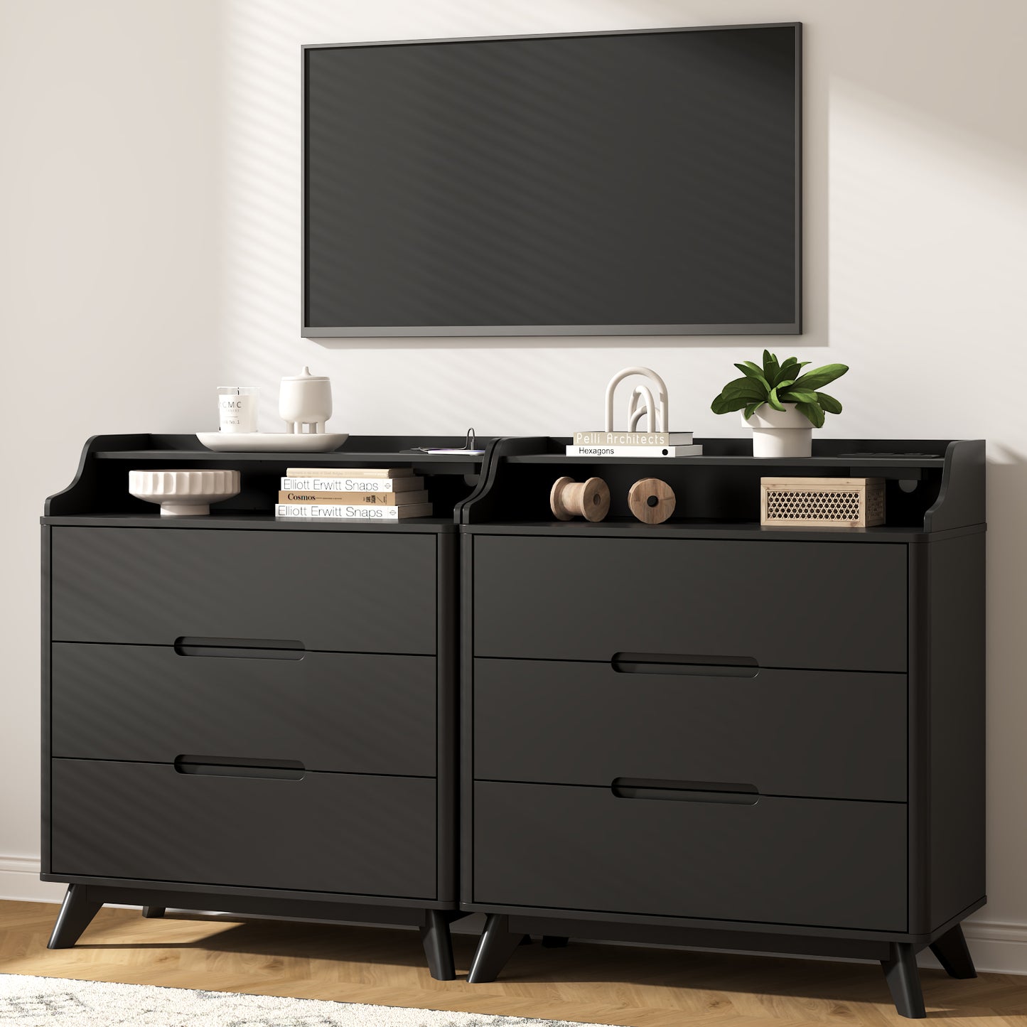 3 Drawer Chest Dressers with Charging Station for for Bedroom Living Room