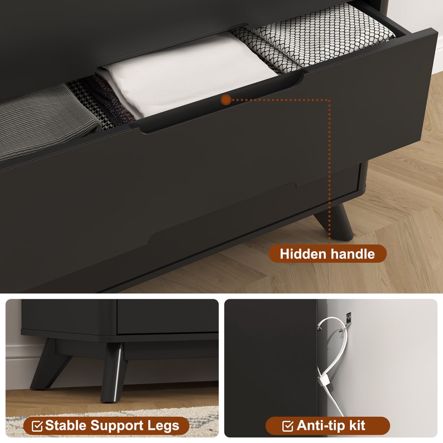 3 Drawer Chest Dressers with Charging Station for for Bedroom Living Room