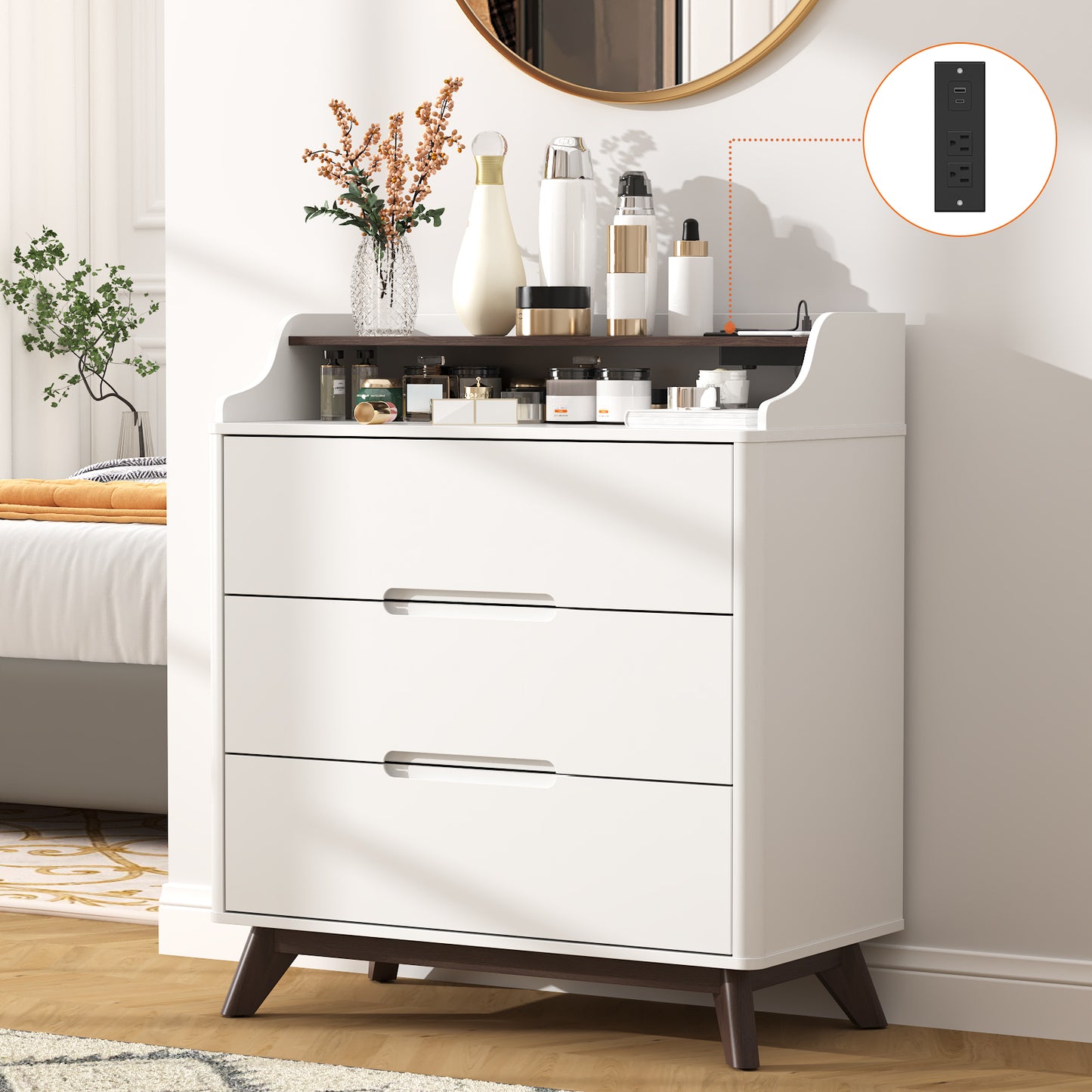 3 Drawer Chest Dressers with Charging Station for for Bedroom Living Room