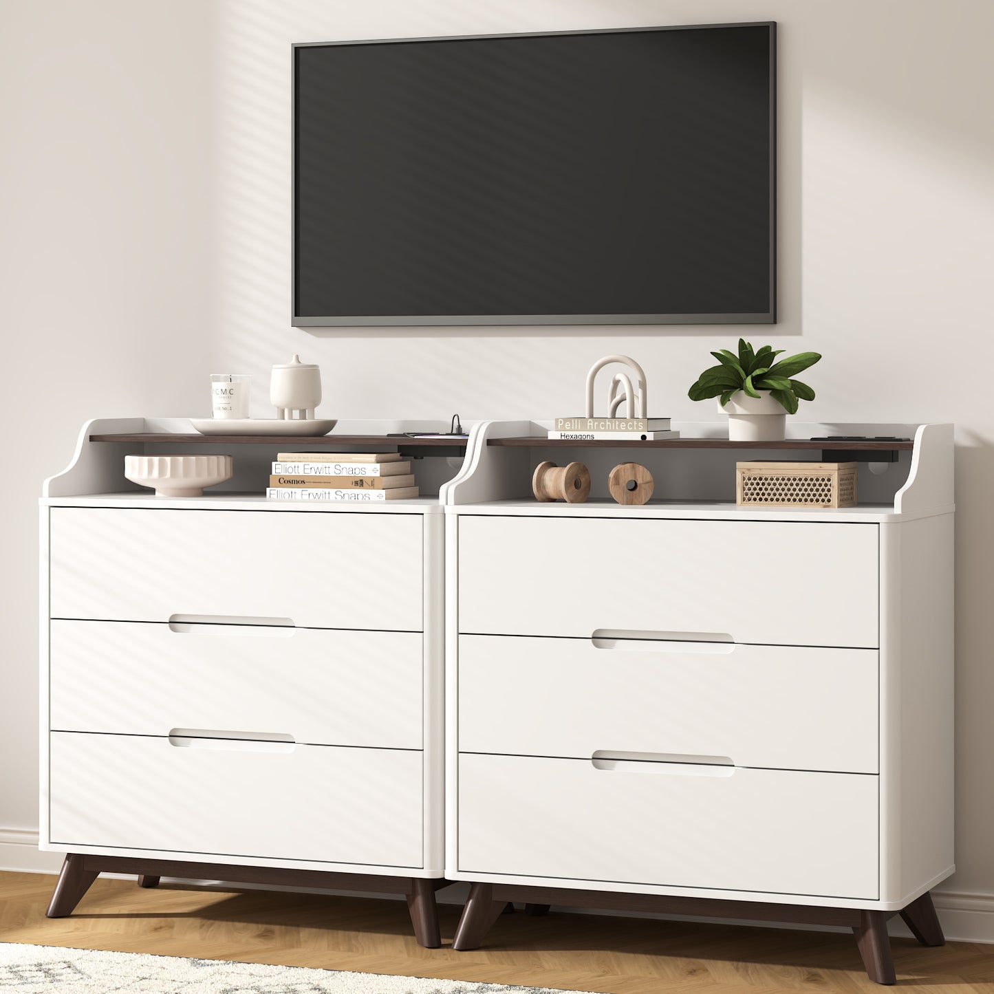 3 Drawer Chest Dressers with Charging Station for for Bedroom Living Room