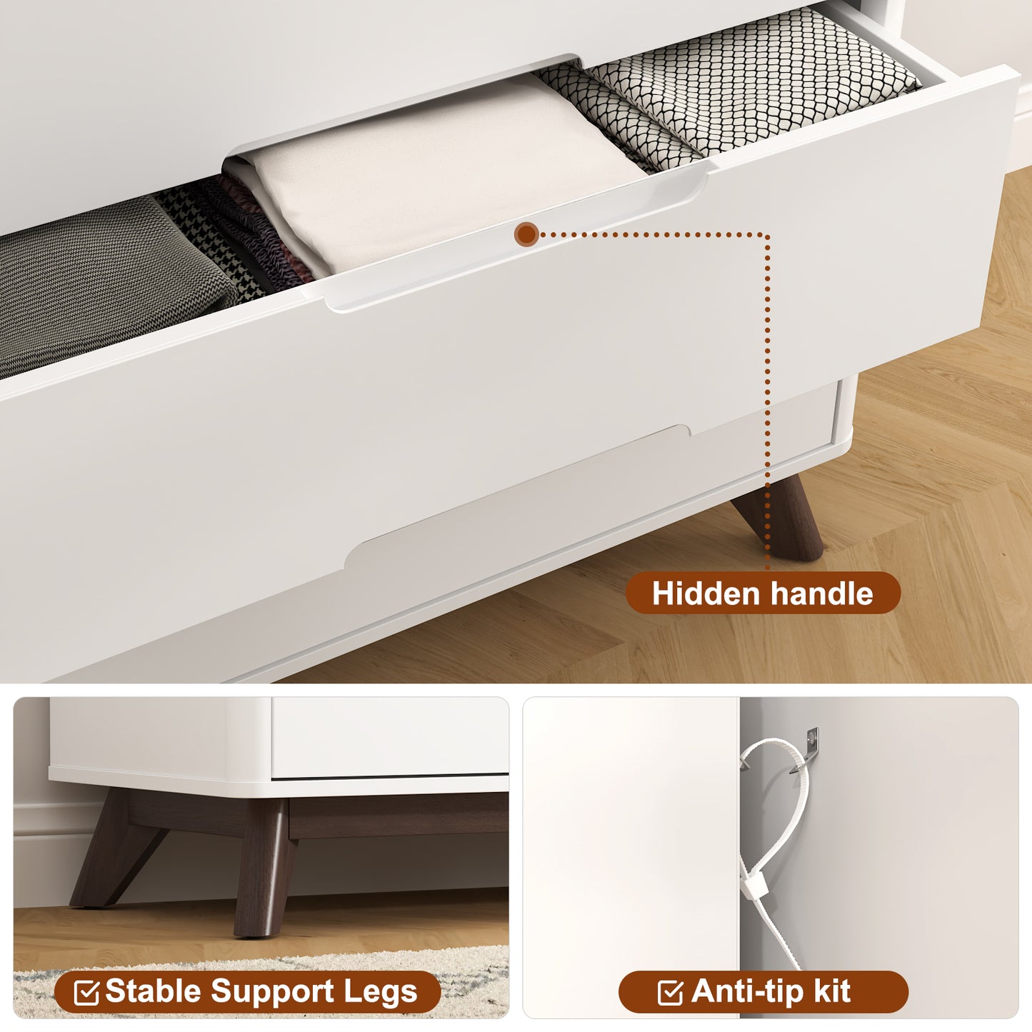 3 Drawer Chest Dressers with Charging Station for for Bedroom Living Room