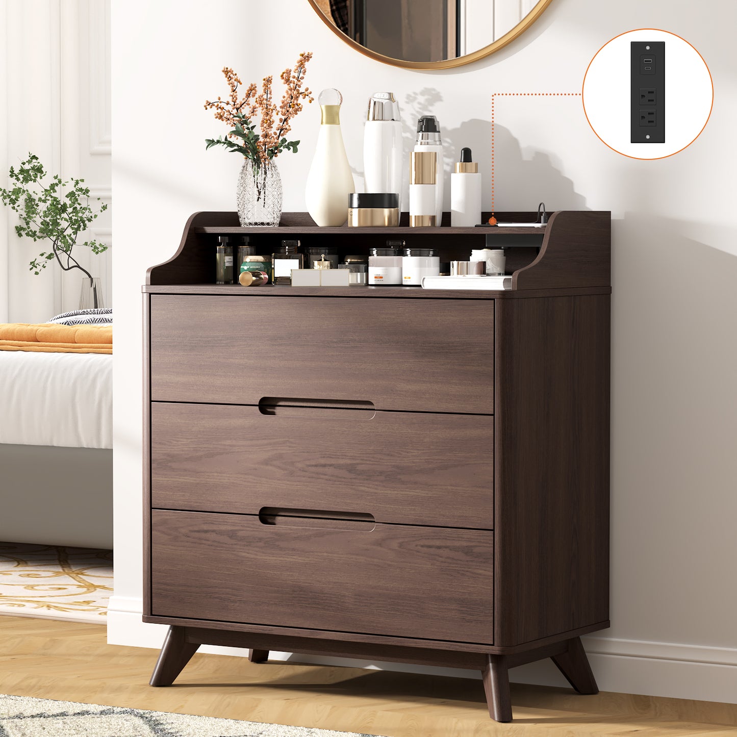 3 Drawer Chest Dressers with Charging Station for for Bedroom Living Room