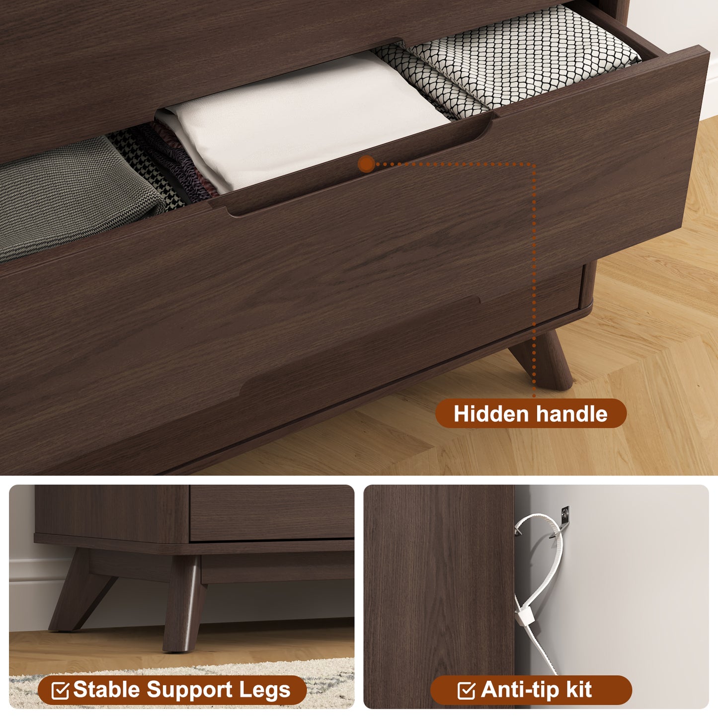 3 Drawer Chest Dressers with Charging Station for for Bedroom Living Room