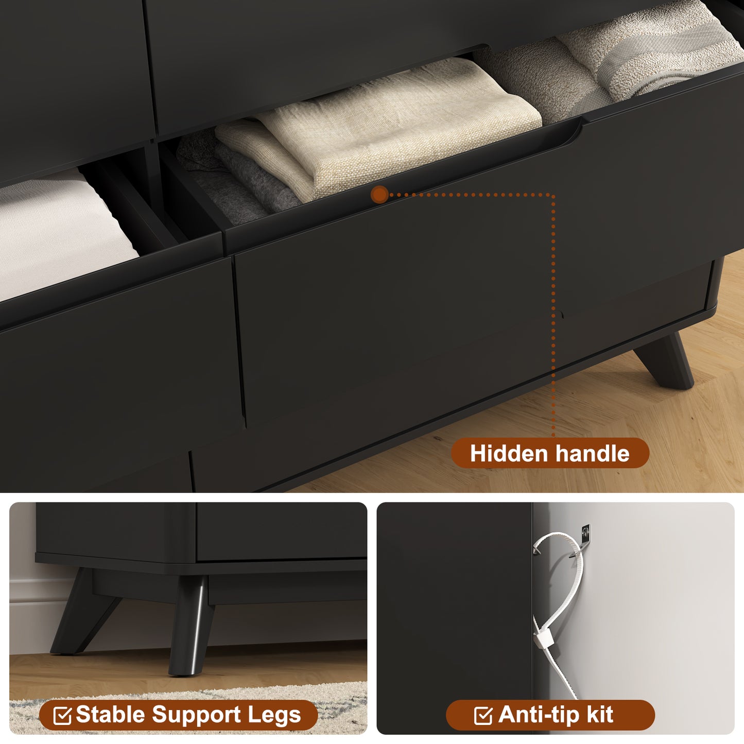 8 Drawers Large Dresser with Charging Station, Open Shelf Top for Bedroom, Living Room, Hallway