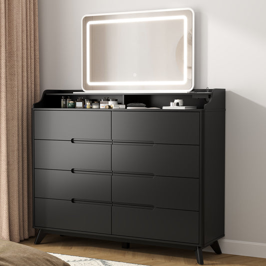 8 Drawers Large Dresser with Charging Station, Open Shelf Top for Bedroom, Living Room, Hallway