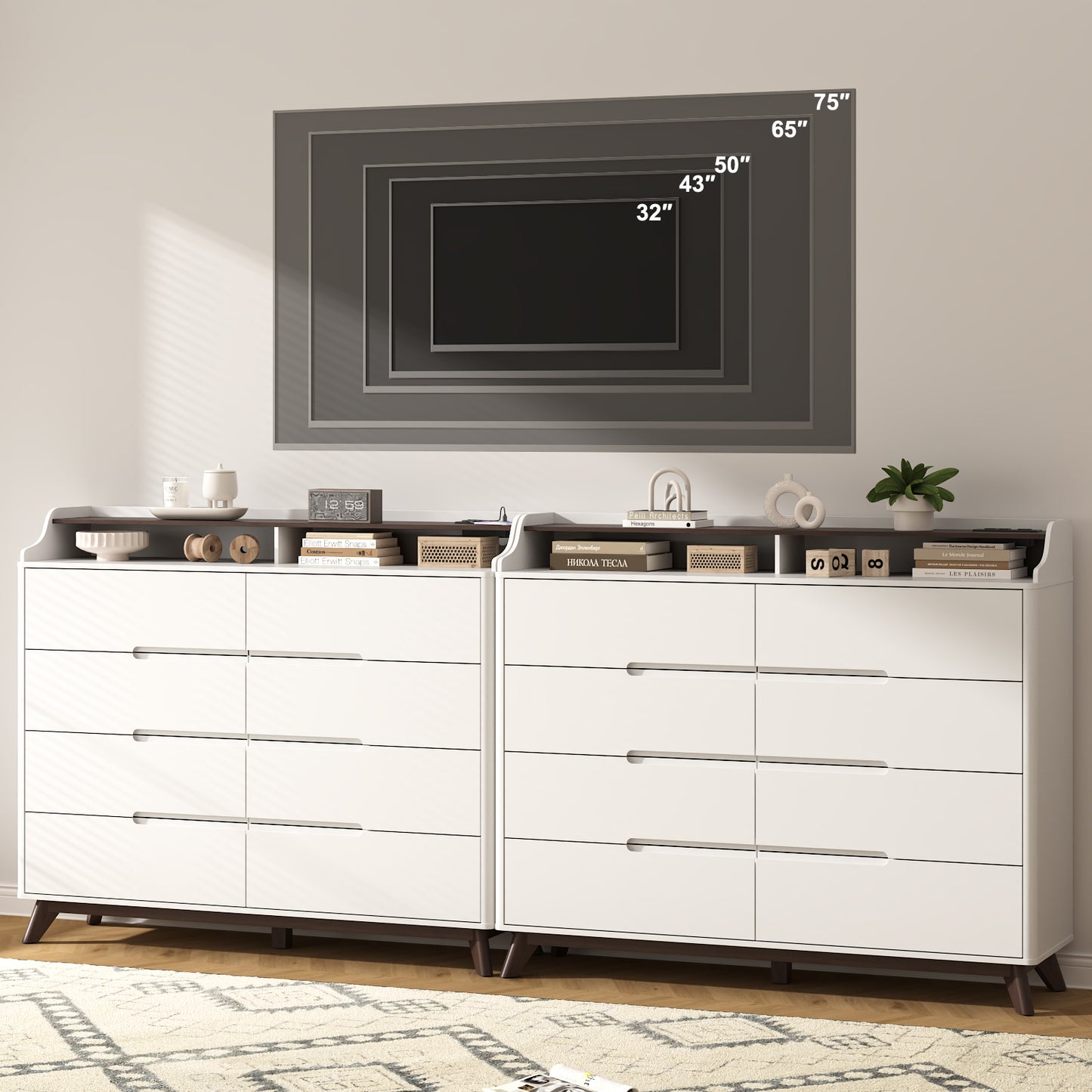 8 Drawers Large Dresser with Charging Station, Open Shelf Top for Bedroom, Living Room, Hallway