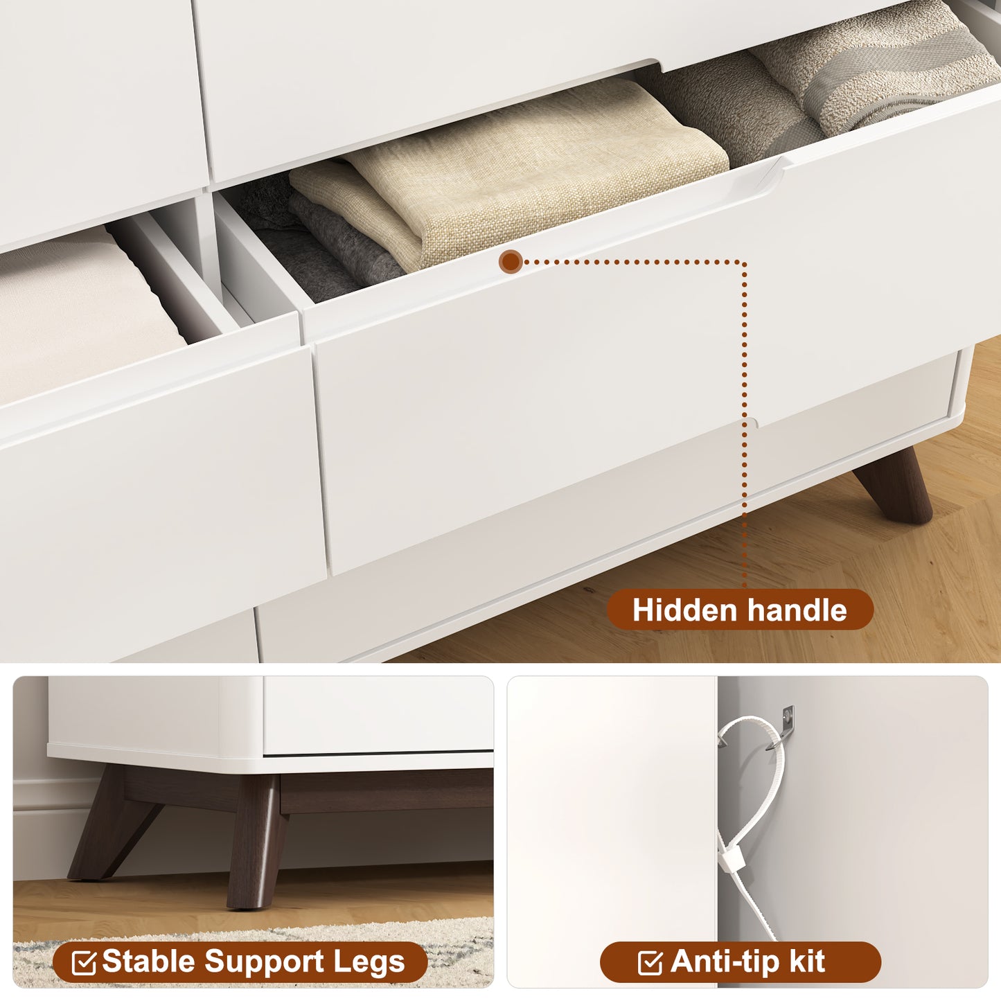 8 Drawers Large Dresser with Charging Station, Open Shelf Top for Bedroom, Living Room, Hallway