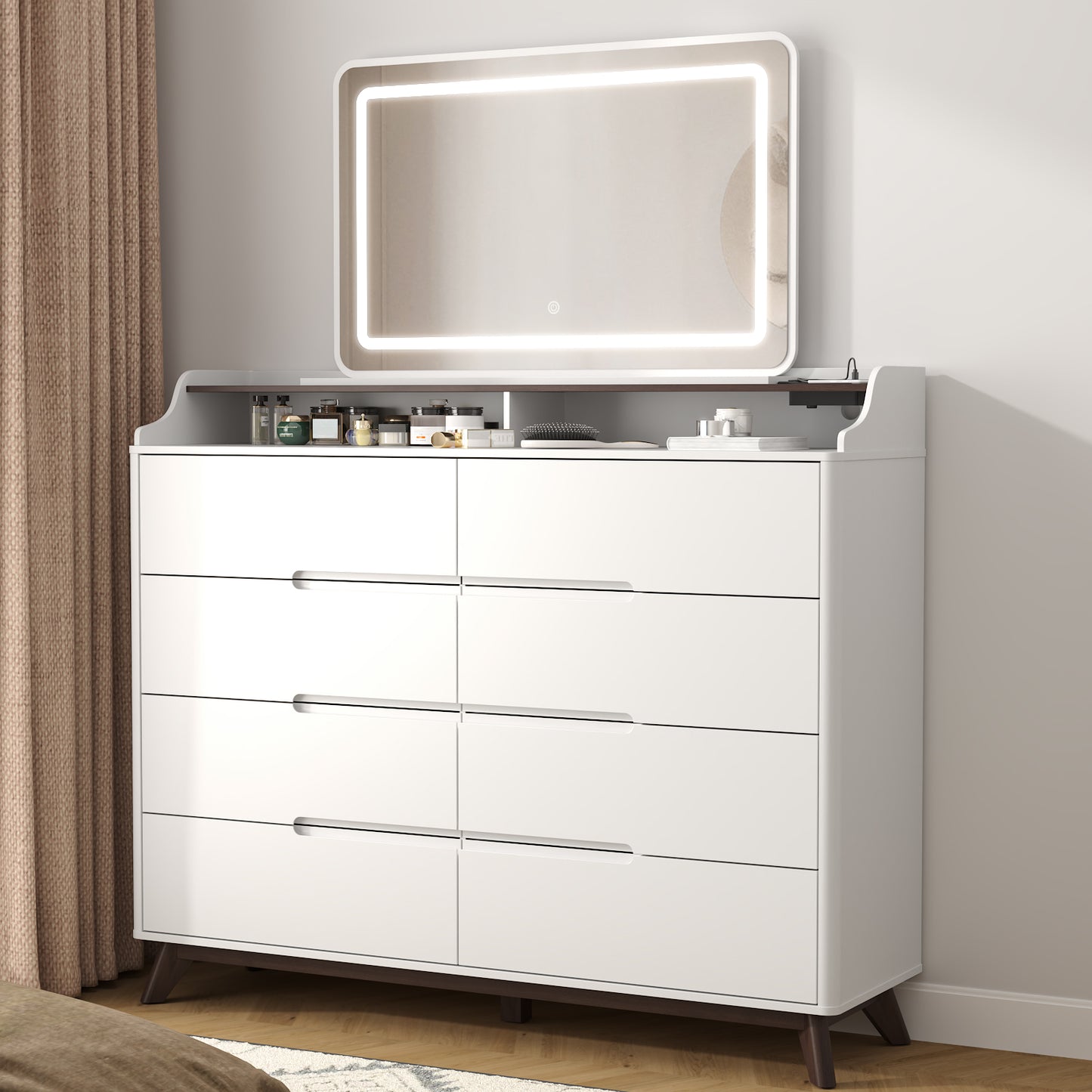 8 Drawers Large Dresser with Charging Station, Open Shelf Top for Bedroom, Living Room, Hallway