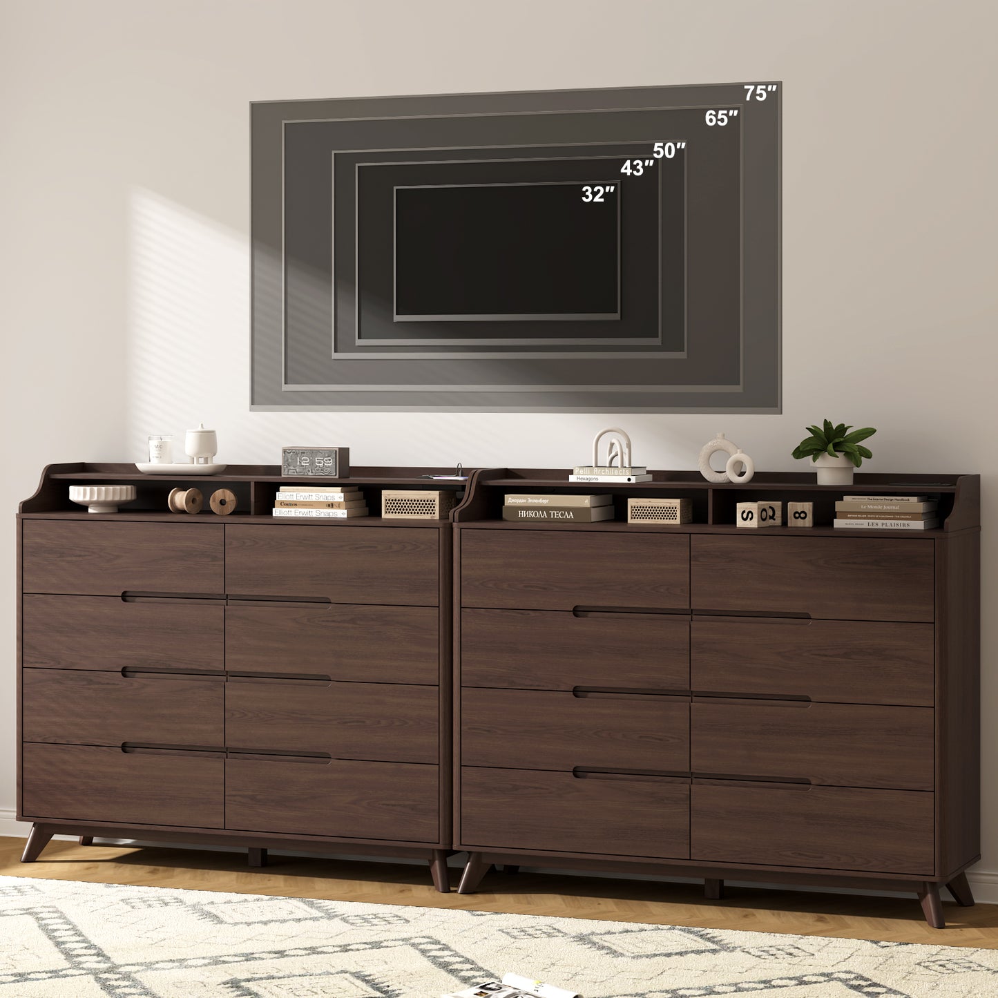 8 Drawers Large Dresser with Charging Station, Open Shelf Top for Bedroom, Living Room, Hallway