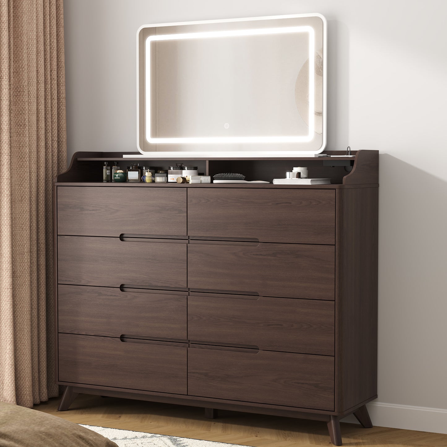 8 Drawers Large Dresser with Charging Station, Open Shelf Top for Bedroom, Living Room, Hallway
