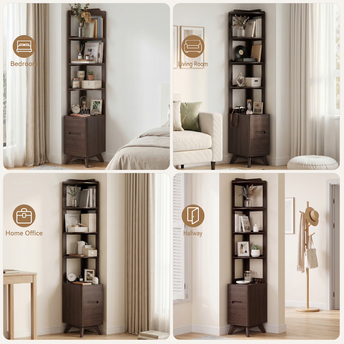 70" Tall Nightstand, 2 Drawers Bedside Table with Charger Station & Adjustable Bookshelf for Bedroom
