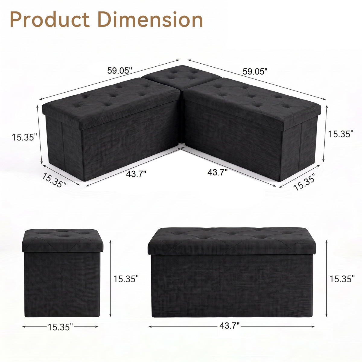 3 Piece L-Shape Storage Bench Set, Modern Modular Organizer Box