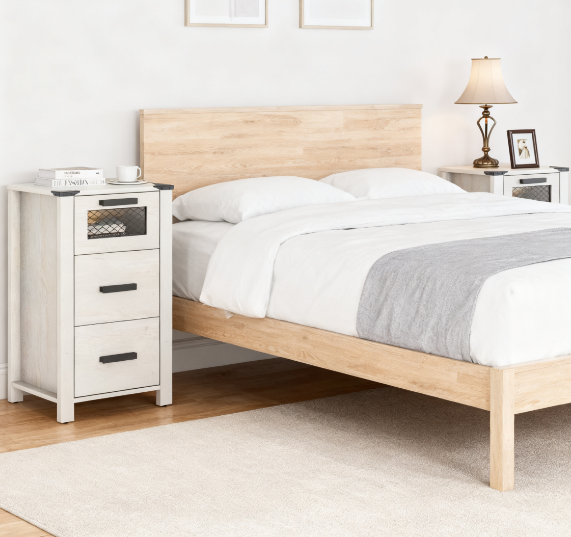 Industrial Side Table Set of 2, 3 Drawers, Modern Storage End Tables,Bedroom Living Room Nightstand