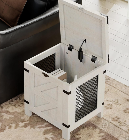 Small Space Side Table, Lift Top End Table, Rustic Nightstand with Storage Cabinet & Lock