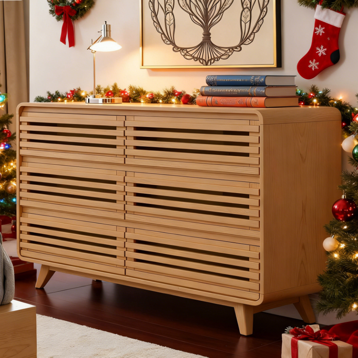 Wooden 6 Drawers Dresser for Bedroom, , Chests of Drawers with Grille