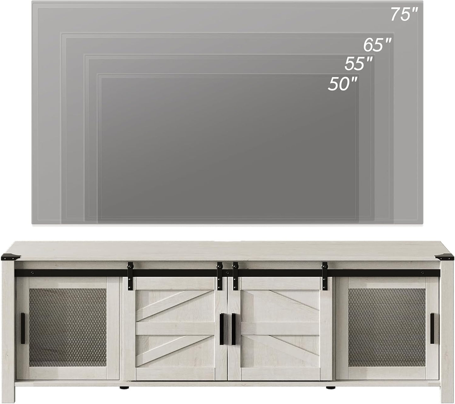 Farmhouse TV Stand with Sliding Barn Doors for TVs Up to 75", Media Console Table for Living Room