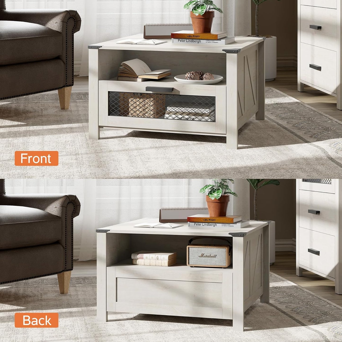 Industrial Coffee Table with 1 Drawer and 1 Shelf, Modern Living Room Table, Farmhouse Coffee table