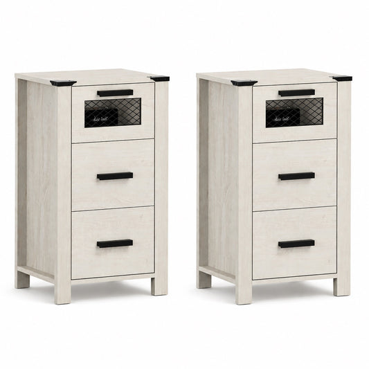 Nightstand Set of 2 with 3 Drawers , Side Tables for Bedroom, White