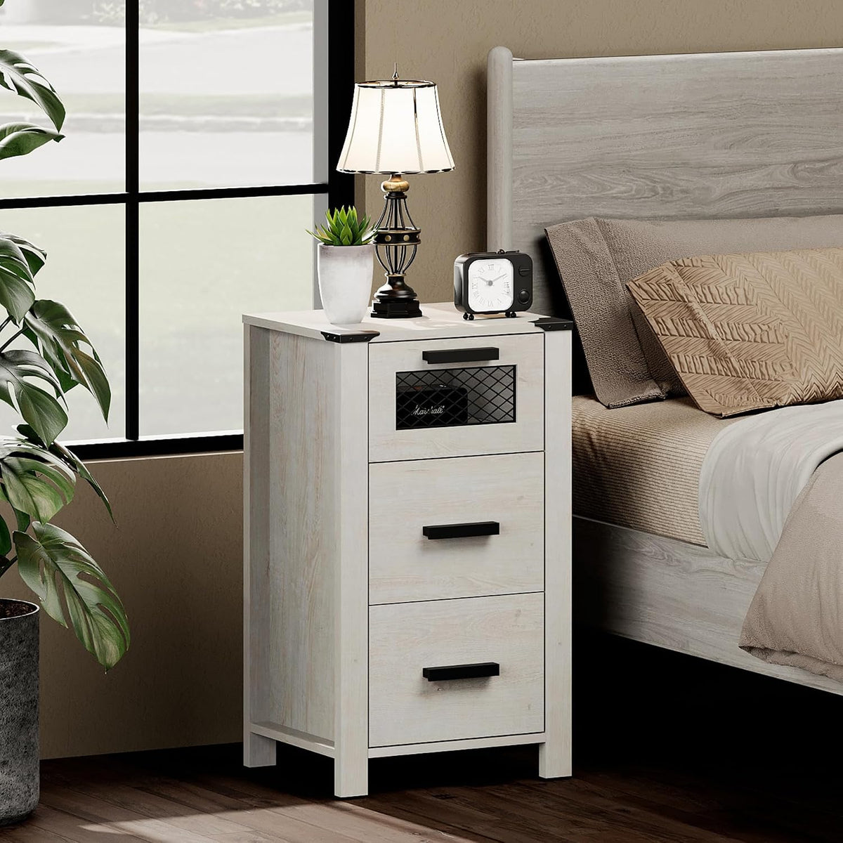 Nightstand Set of 2 with 3 Drawers , Side Tables for Bedroom, White