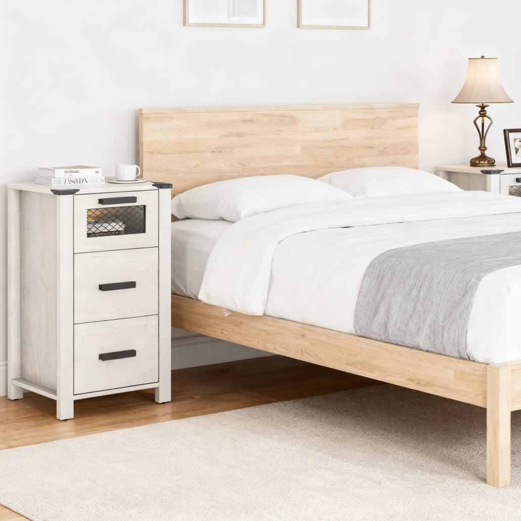 Nightstand Set of 2 with 3 Drawers , Side Tables for Bedroom, White