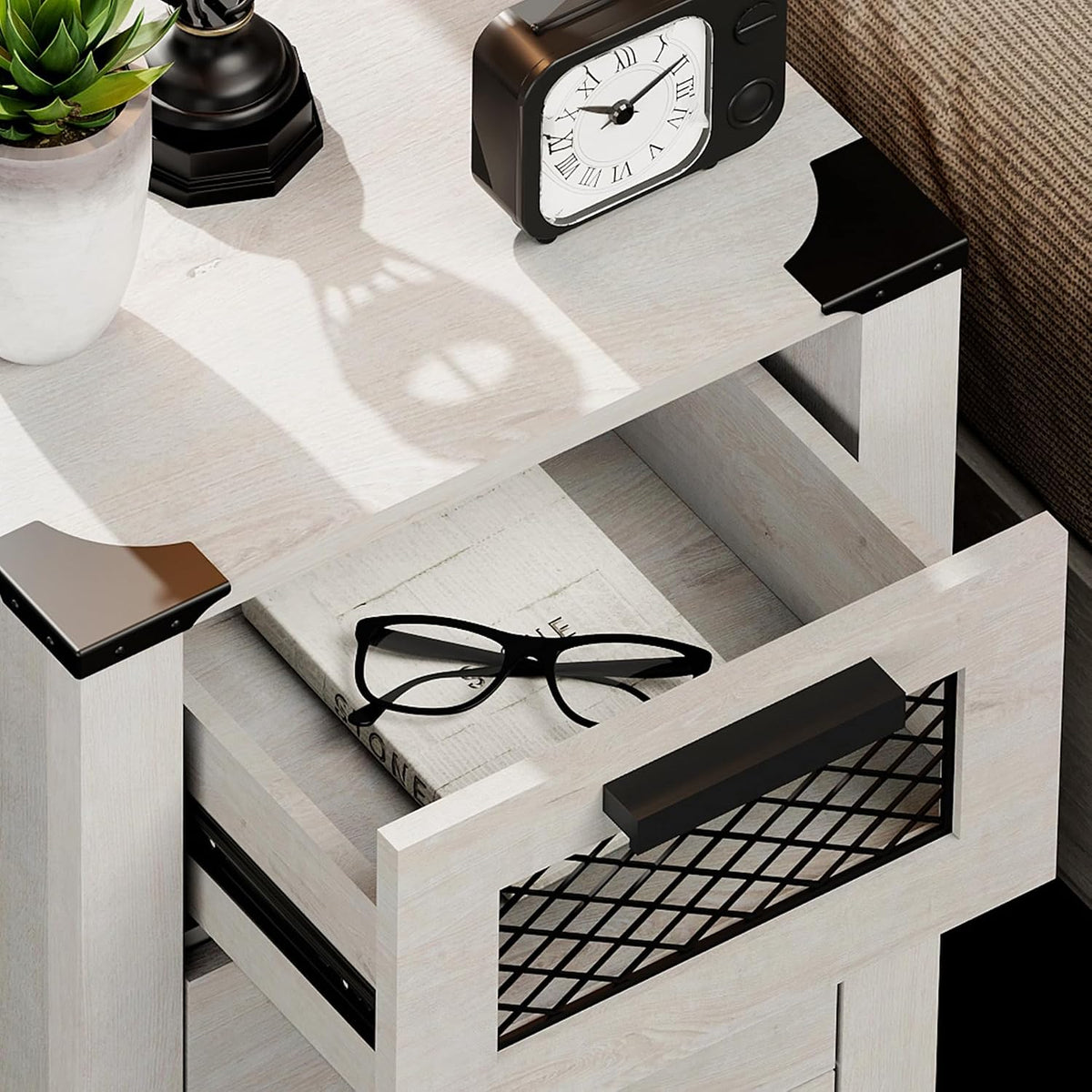 Nightstand Set of 2 with 3 Drawers , Side Tables for Bedroom, White