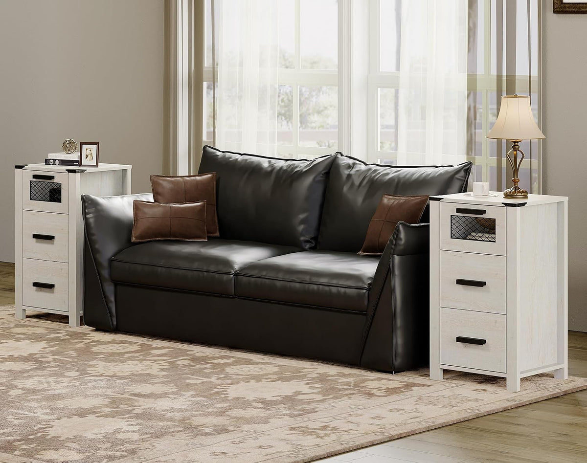 Nightstand Set of 2 with 3 Drawers , Side Tables for Bedroom, White