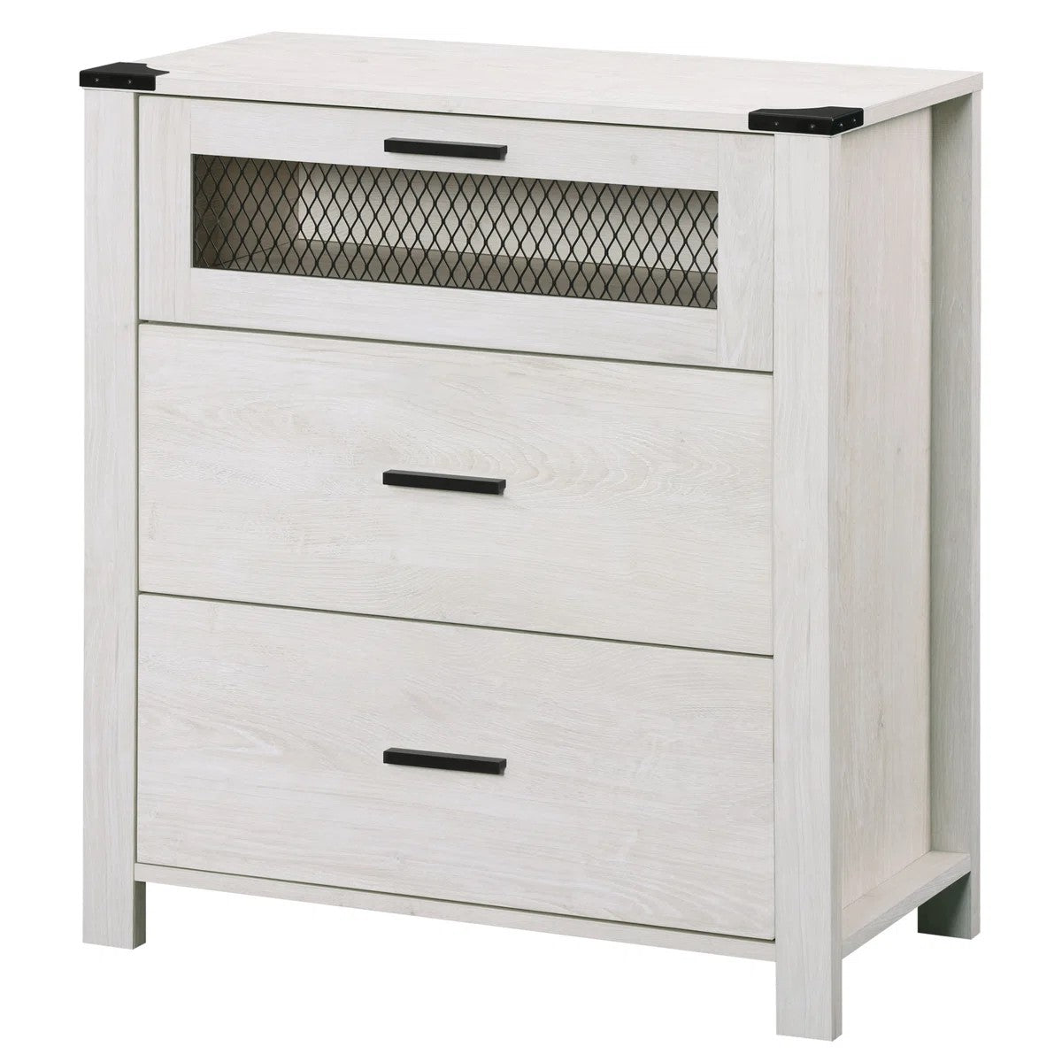 Dresser with 3-Drawer Accent Chests with Mesh Tower for Living Room, Hallway, Entryway, Antique White