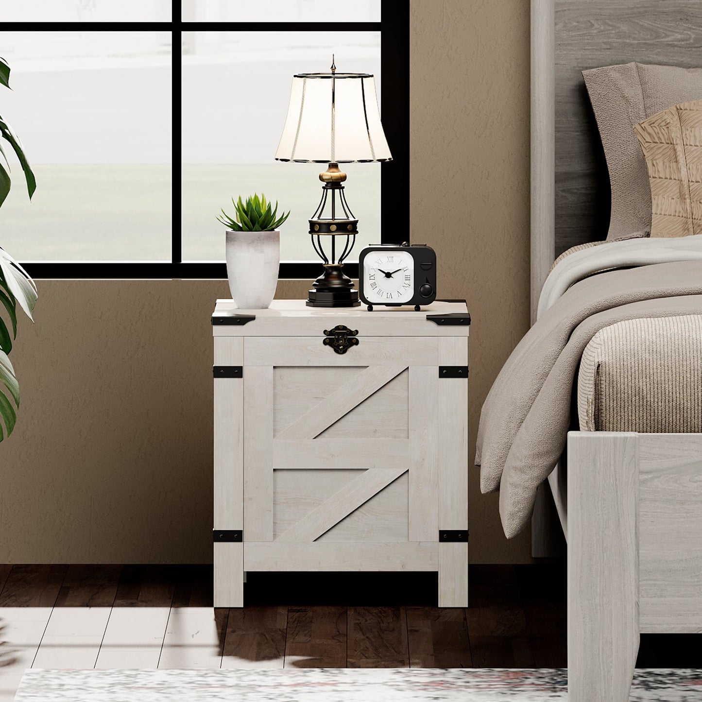 Small Space Side Table, Lift Top End Table, Rustic Nightstand with Storage Cabinet & Lock