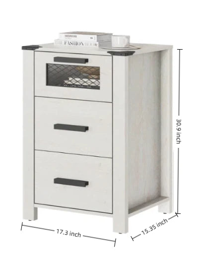 Industrial Side Table Set of 2, 3 Drawers, Modern Storage End Tables,Bedroom Living Room Nightstand