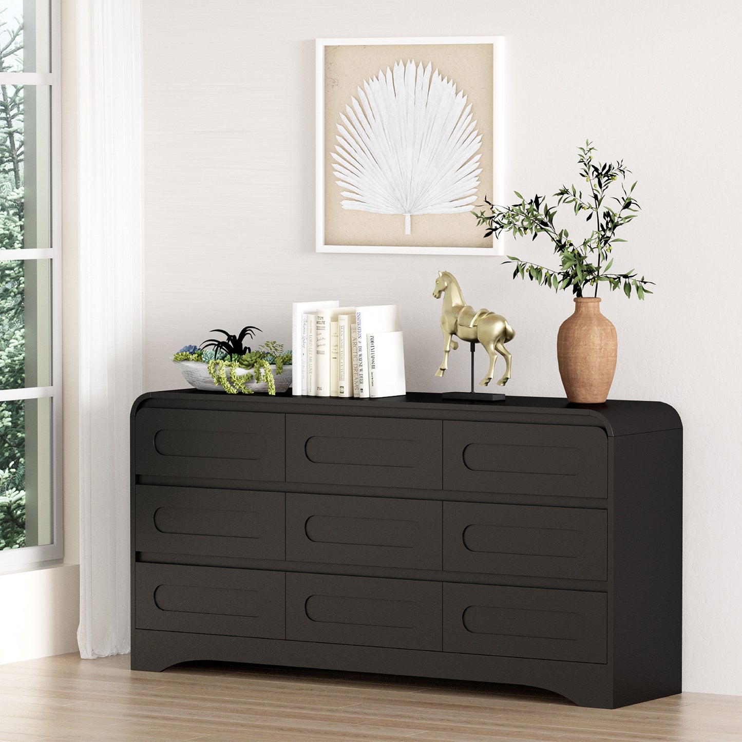 SOLACE FURNITURE 9 Drawers Dresser for Bedroom, 63" Wide Modern Dressers for Bedroom Living Room Hallway
