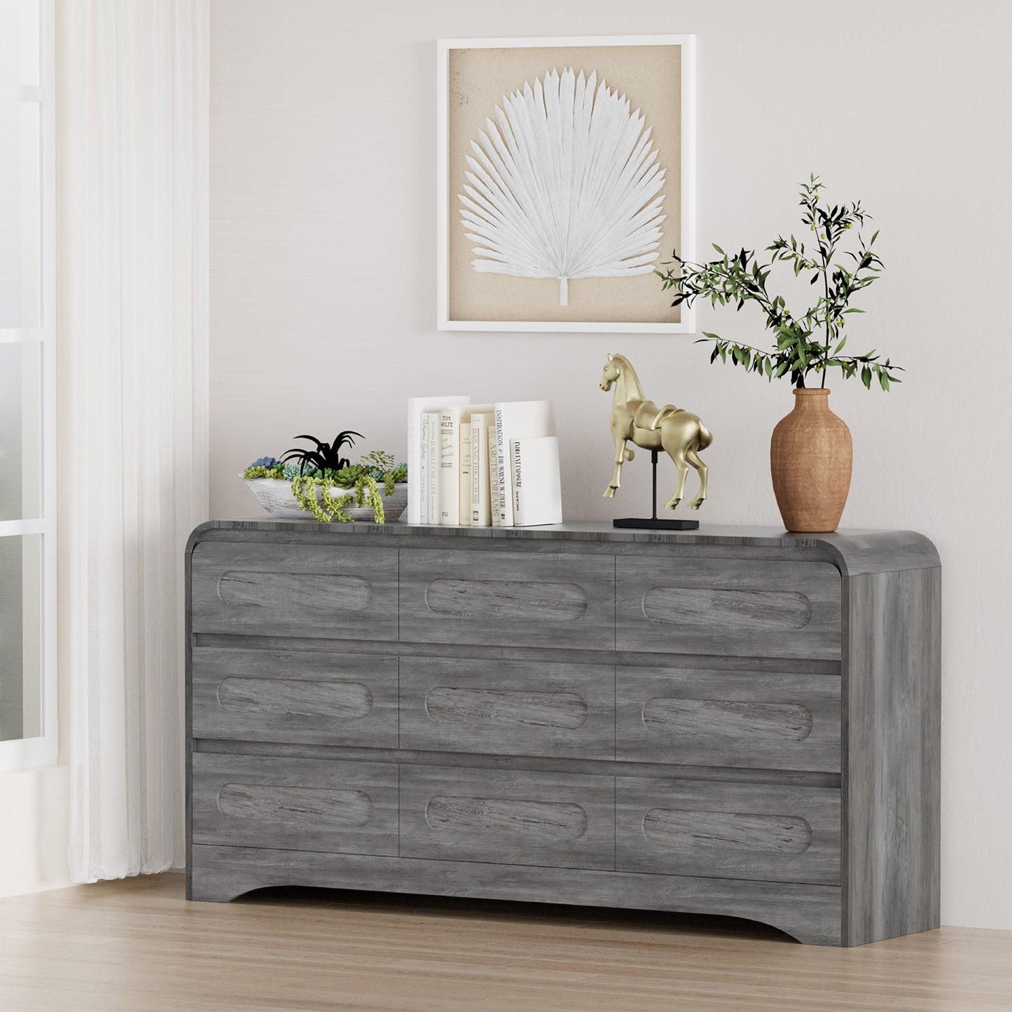 SOLACE FURNITURE 9 Drawers Dresser for Bedroom, 63" Wide Modern Dressers for Bedroom Living Room Hallway