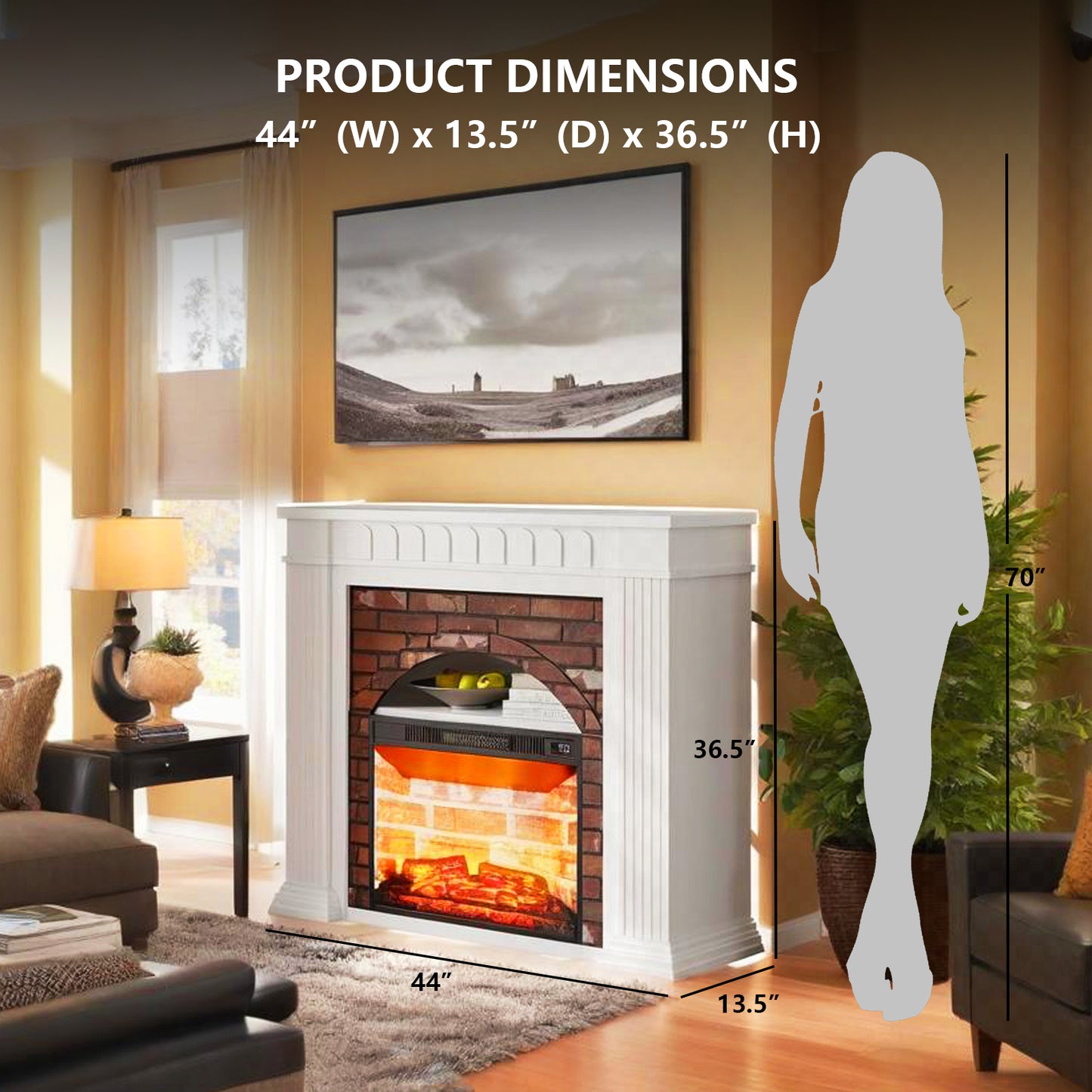 SOLACE FURNITURE 44" Electric Fireplace Mantel, TV Stand with Freestanding Electric Fireplace